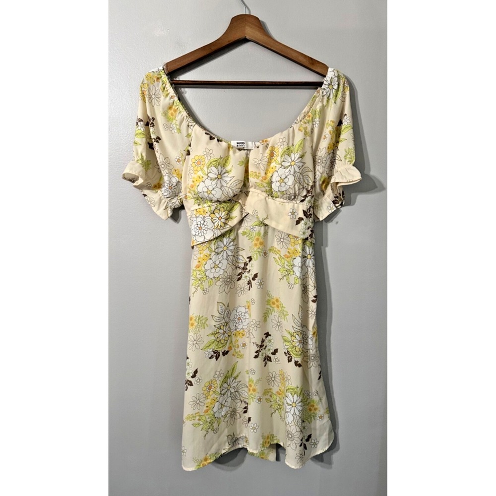 Madden NYC Juniors' Peasant Dress with Puff Sleeves and Back Tie L  Babydoll Y2K